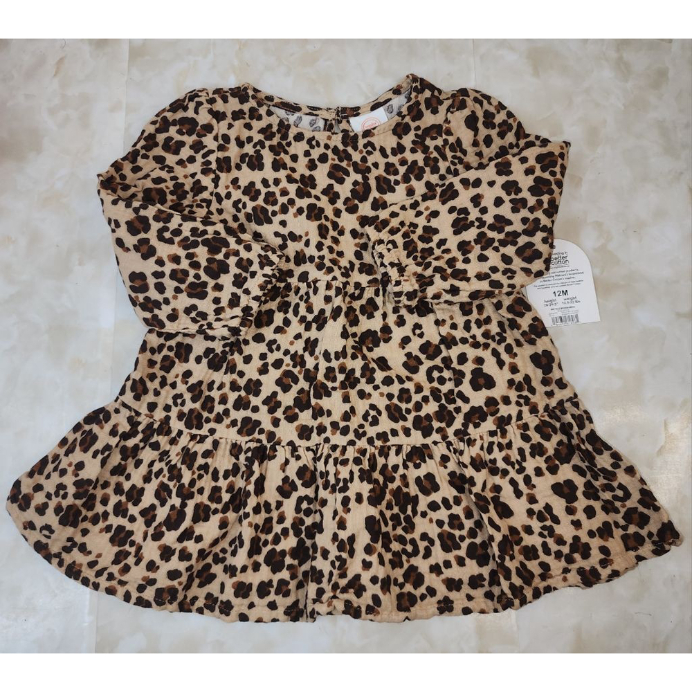 New Girls Wonder Nation 12 Months Beige Dark Brown Leopard Print Casual Dress
